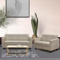 Arra Remo Velvet Fabric Tufted Back 5 Seater Sofa Beige Color Fabric 3 + 2 Sofa Set