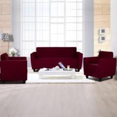 Arra Remo Velvet Fabric Tufted Back 5 Seater Sofa Maroon Color Fabric 3 + 1 + 1 Sofa Set