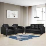 Arra Tanaka Fully Upholstered 5 Seater Cushion Back Sofa Leatherette 3 + 1 + 1 Sofa Set