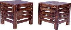 Artesia Solid Wood Hand Carved Side Table/ End Table Set of 2 Solid Wood Side Table