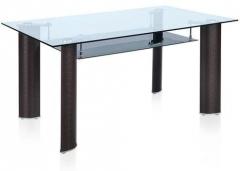 @home Bambino Six Seater Dining Table with Glass Top in Brown Colour