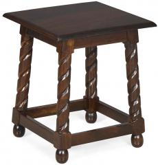 @home Ornate Square Stool with Walnut Finish