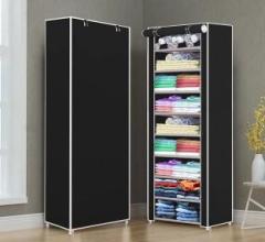 Bazku 1 Door 9 Shelf Fabric Carbon Steel PP Collapsible Wardrobe