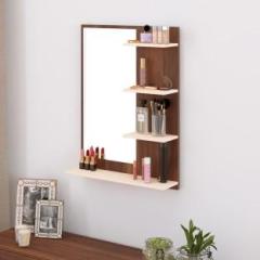 Bluewud Rico Mini Dressing Vanity Mirror with Storage Shelves Organiser Engineered Wood Dressing Table