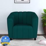 Carlton London Amelia Tufted Back One Seater Teal Green Color Fabric 1 Seater Sofa