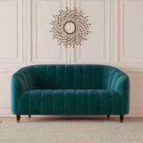 Carlton London Amelia Tufted Back Two Seater Green Color Fabric 2 Seater Sofa