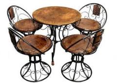 Casa Trading Wrought Iron Decorative Mooda Chairs with Foldable Round Table Metal 4 Seater Dining Set