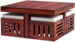 Clanecraft Solid Sheesham Wood Modern Style Coffee Table With Stools For Living Room | Solid Wood Coffee Table