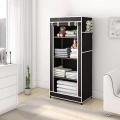 Cmerchants 4 SHELF FUNTI WARDROBE M01BLACK PP Collapsible Wardrobe