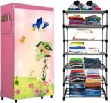 Cmerchants Dark Pink Metal 6 Layer Carbon Steel Collapsible Wardrobe