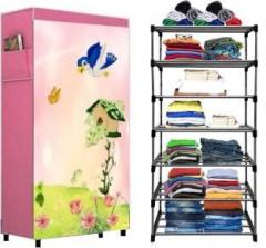 Cmerchants Dark Pink Metal 6 Layer Carbon Steel Collapsible Wardrobe