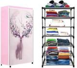 Cmerchants Light Pink Metal 6 Layer Carbon Steel Collapsible Wardrobe