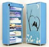 Cmerchants Love Bird Print Wardrobe 6 Layer PP Collapsible Wardrobe