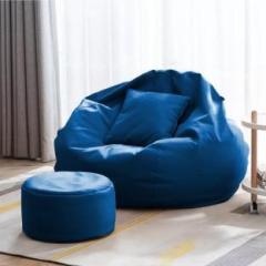 Comfybean 4XL Premium, Designer ComfortSofa Haven With Free Cushion and Puffy Blue Body Fitter Bean Bag With Bean Filling