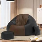 Comfybean 4XL Premium, Designer SplitShade Sofas With Free Cushion and Puffy Brown Black Teardrop Bean Bag With Bean Filling