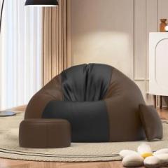 Comfybean 4XL Premium, Designer Twilight Couch With Free Cushion and Puffy Black Brown Teardrop Bean Bag With Bean Filling