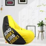 Comfybean XL Designer Bean Bag Filled with Beans Printed Suno Sabki Karo Black & Yellow Teardrop Bean Bag With Bean Filling