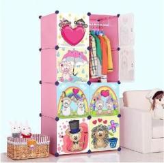 Coroid 8 Door 8 Shelf Plastic almari Collapsible PC Collapsible Wardrobe Pink HH PP Collapsible Wardrobe