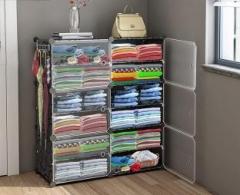 Coroid Plastic Cloth Almari Wardrobe 6 Door 12 Shelf Plastic Collapsible Wardrobe PP Collapsible Wardrobe