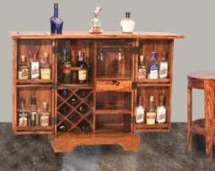 Craftvelly Traditional Mini Diamond Design Bar Solid Wood Bar Cabinet