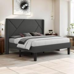 Crige Fabric Queen Size Bed For Hotel, Bedroom Engineered Wood Queen Bed