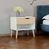 Decornation Rhamnus Wooden Bedside Nightstand Table With Storage Drawer And Shelf For Bedroom, Home Decor Engineered Wood End Table