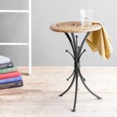 Desi Karigar Walnut & Black Metal End Table