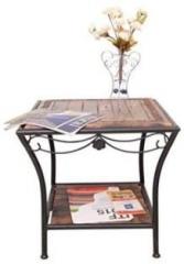 Desi Karigar Wrought Iron & Solid Wood End Table