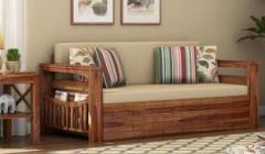 Divine Arts Solid Sheesham Wood Set with Storage 3 Seater Double Solid Wood Pull Out Sofa Cum Bed