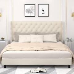 Douceur Furnitures Fabric King Size Bed With Diamond Line Headboard Without Storage For Bedroom Engineered Wood King Bed