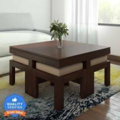 Douceur Furnitures Solid Sheesham Wood Coffee Table With Four Stool For Living Room / Cafe. Solid Wood Coffee Table