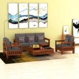 Douceur Furnitures Solid Sheesham Wood Five Seater Sofa Set For Living Room / Cafe. Fabric 3 + 1 + 1 Sofa Set