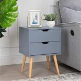 Dua Decor Shoppee Modern Bedside Table With Solid Wood Legs Minimalist 2 Drawer Solid Wood Bedside Table