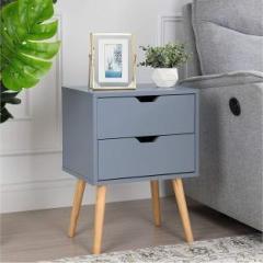 Dua Decor Shoppee Modern Bedside Table with Solid Wood Legs Minimalist 2 Drawer Solid Wood Bedside Table