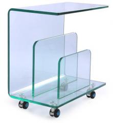 Durian Glass Top Side Table cum Magazine Rack in Clear Glass Colour