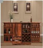 Elegant Curves Solid Sheesham Wood Bar Cabinet Wine Rack Solid Wood Bar Cabinet