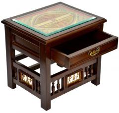 ExclusiveLane Bed Side Drawer Table with Dhokra and Warli Work