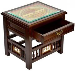 ExclusiveLane Bedside Drawer Table with Dhokra and Warli Work