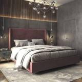 Feberica Fabric Queen Size Bed With Upholstered High Headboard For Bedroom/ Hotel | Engineered Wood Queen Bed