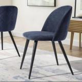 Finch Fox Romantic Vintage Dark Blue Fabric Cushion Dining Chair & Black Metal Legs Metal Dining Chair