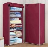 Flipzon 1 Door 6 Shelf Fabric PP Collapsible Wardrobe