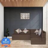 Fresh Up L Shaped 78x60x16 Inch Jute Fabric 4 Dark Brown 4 Seater Double Foam Fold Out Sofa Cum Bed