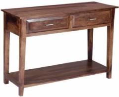 Furinno Sheesham Wood Console Tables for Living Room 2 Drawer Storage Solid Wood Console Table