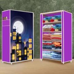 Furnigully 5 Layer Town Building Print Carbon Steel Collapsible Wardrobe