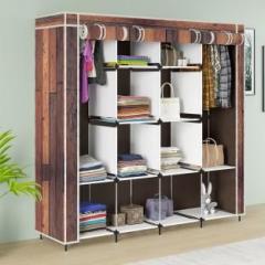 Furnigully Printed Almirah Foldable closet for Clothes 12 Shelves, 1 Side Pocket PP Collapsible Wardrobe