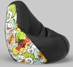 Furnigully XXXL Designer Boom Bam H Black Green Teardrop Bean Bag With Bean Filling