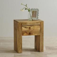 Furniselan Solid Wood Two Drawer Bedside Table For Bedroom Solid Wood Bedside Table