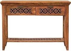 Furniture Mart Traditional Style Honey Finish 2 Drawer Wooden Side Table Solid Wood Console Table