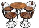 Furniturehub Wooden & Wrought Iron Indoor & Outdoor Set Folding Table With 4 Chair Set Solid Wood 4 Seater Dining Table