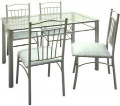 FurnitureKraft Four Seater Dining Set w Glass Top Table